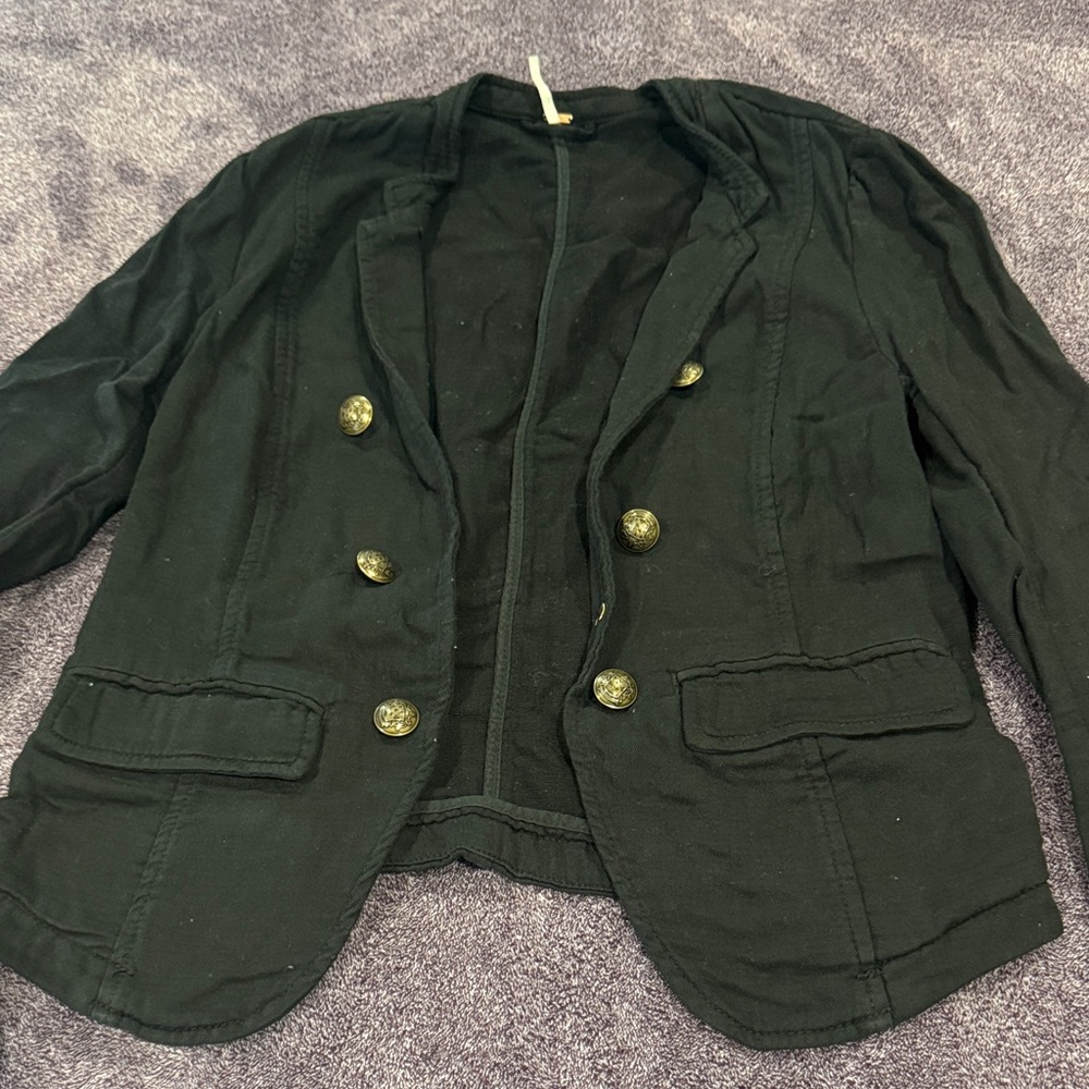 Free People Black Double-Breasted Blazer